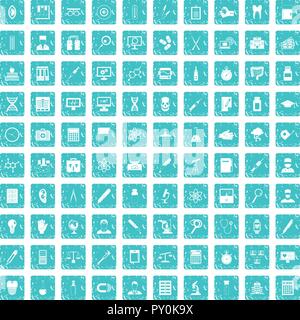100 lab icons set grunge blue Stock Vector
