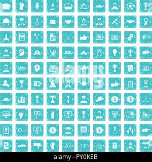 100 leadership icons set grunge blue Stock Vector