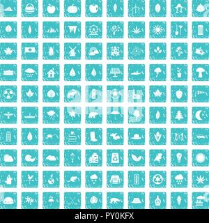100 leaf icons set grunge blue Stock Vector