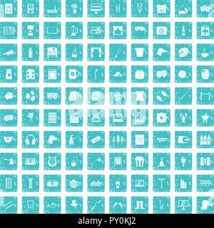 100 leisure icons set grunge blue Stock Vector