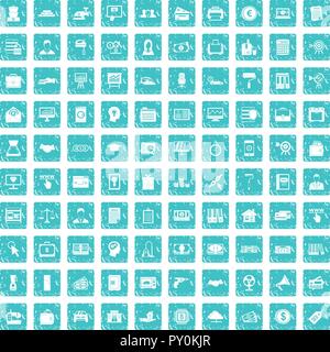 100 lending icons set grunge blue Stock Vector