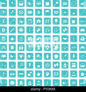100 libra icons set grunge blue Stock Vector