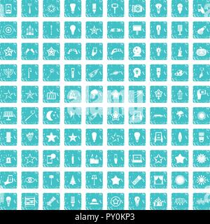 100 light icons set grunge blue Stock Vector