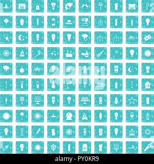 100 light source icons set grunge blue Stock Vector