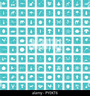 100 live nature icons set grunge blue Stock Vector
