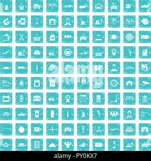 100 loader icons set grunge blue Stock Vector