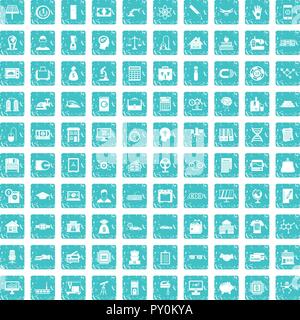 100 loans icons set grunge blue Stock Vector