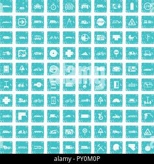 100 location icons set grunge blue Stock Vector