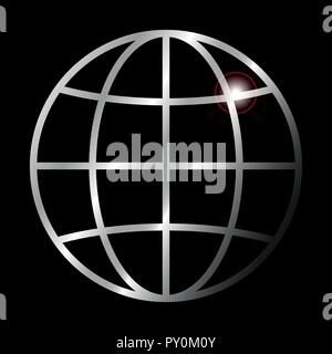 Icon Metallic Globe isolated on black background - Vector Stock Vector