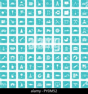 100 lorry icons set grunge blue Stock Vector
