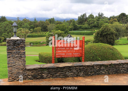 Sign at the Mount Kenya Safari Club located on the equator in East Africa. Now a Fairmont Hotel, it was once owned by actor William Holden. Stock Photo