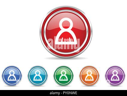 Person silver metallic colorful vector web and mobile phone icon set Stock Vector
