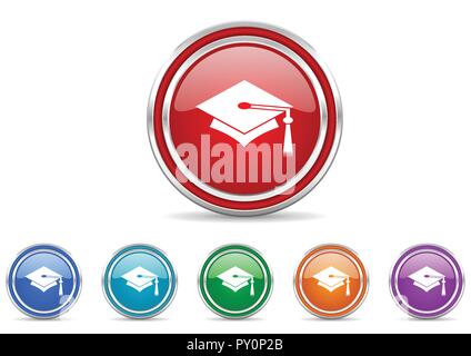 Education silver metallic colorful vector web and mobile phone icon set Stock Vector