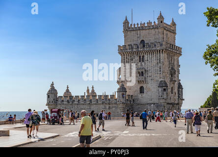 The Belem tower on the banks of the Tagus river Lisbon Portugay Stock Photo