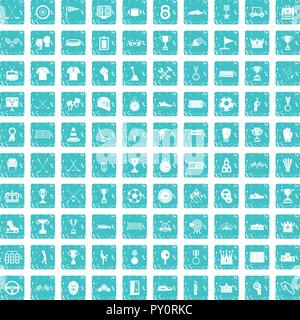 100 awards icons set grunge blue Stock Vector