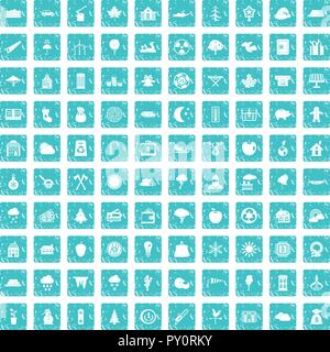 100 lumberjack icons set grunge blue Stock Vector
