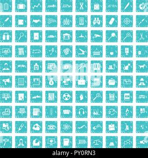 100 magnifier icons set grunge blue Stock Vector