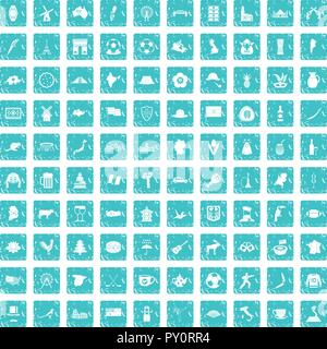 100 map icons set grunge blue Stock Vector