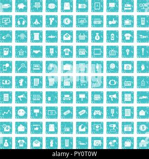100 marketing icons set grunge blue Stock Vector