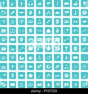 100 media icons set grunge blue Stock Vector