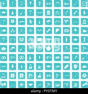 100 meeting icons set grunge blue Stock Vector