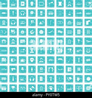 100 microphone icons set grunge blue Stock Vector