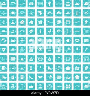 100 mother and child icons set grunge blue Stock Vector