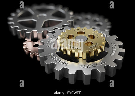 3d illustration of gears with success and profit words isolated on black Stock Photo