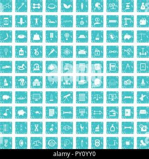 100 balance icons set grunge blue Stock Vector