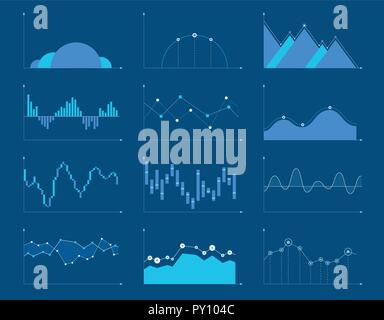 Set of different graphs and charts, information on charts, statistical data. Business charts and graphs infographic elements. Vector illustration. Stock Vector