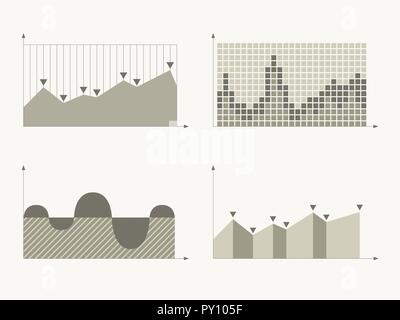 Set of different graphs and charts, information on charts, statistical data. Business charts and graphs infographic elements. Vector illustration. Stock Vector
