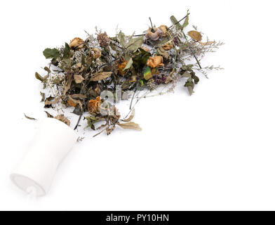 dried flowers in vase on white background Stock Photo
