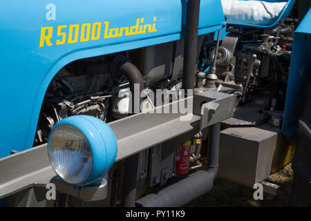 Close-up of oldtimer engine of blue Landini R5000 tractor Stock Photo