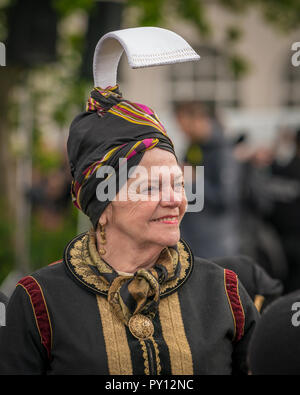 Portrait of a woman dressed in Iceland's National Costume. The Faldbuningur, worn in the 17th - 19th centuries. Iceland's independence day, June 17th, Stock Photo