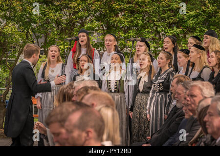 Choir, women dressed in Iceland's national costume, independence day, June 17th, Reykjavik, Iceland. Stock Photo