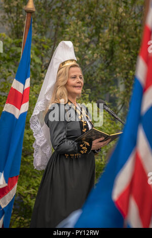 Portrait of a women dressed in Iceland's national costume, independence day, June 17th, Reykjavik, Iceland. Stock Photo