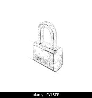Cyber safety padlock on data mass. Internet security lock information privacy low poly polygonal future innovation technology network concept vector illustration art Stock Vector