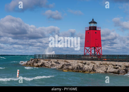 Charlevoix South Pier lighthouse in Charlevoix, Michigan, USA. Stock Photo