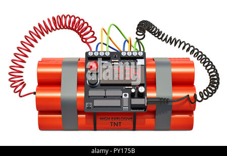 Bomb with digital clock timer. 3D rendering Stock Photo