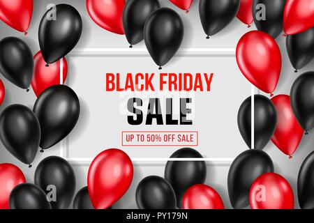 Black Friday Sale poster with Balloons on white background. Vector illustration. Stock Vector