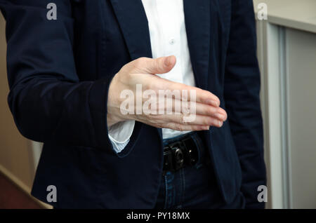anonymous faceless person with open hand Stock Photo