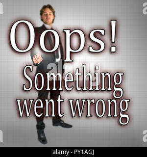 Oops! Something went wrong sign on virtual screen. Stock Photo