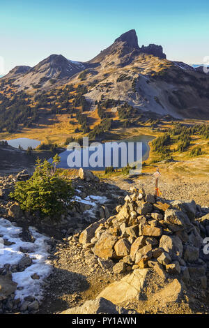 Black Tusk Volcano Rock Formation Landscape View from Great Hiking Trail to Panorama Ridge in Garibaldi Park, Coast Mountains British Columbia, Canada Stock Photo