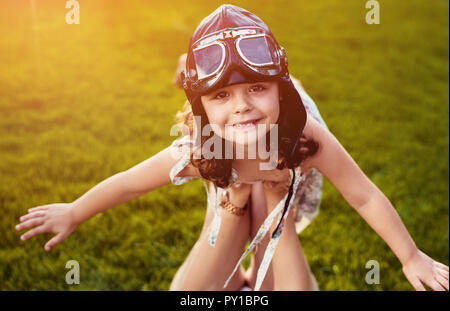 Portrait of a little pilot child having fun Stock Photo