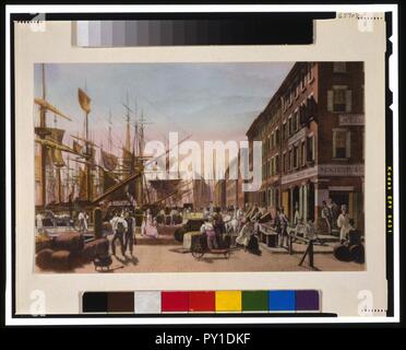 Busy wharf scene, New York City in early 19th Century Stock Photo