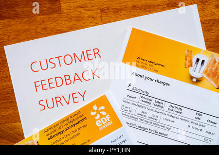 An Edf Customer Feedback Survey Enclosed With A Bill Nb Personal Data Has Been Anonymised Stock Photo Alamy