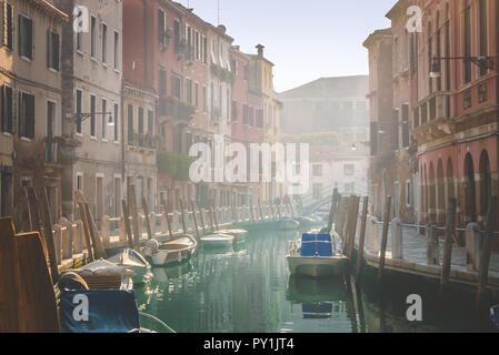 Calm sunday morning in romantic streets of Venice Stock Photo