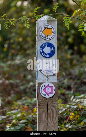 Directional sign for River Ver Trail, Abbey Flyer Walks, Public Footpath Stock Photo