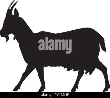 Goat black vector silhouette on farm Stock Vector