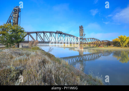 old snowden railroad bridge over the missouri river near nohly, montana Stock Photo